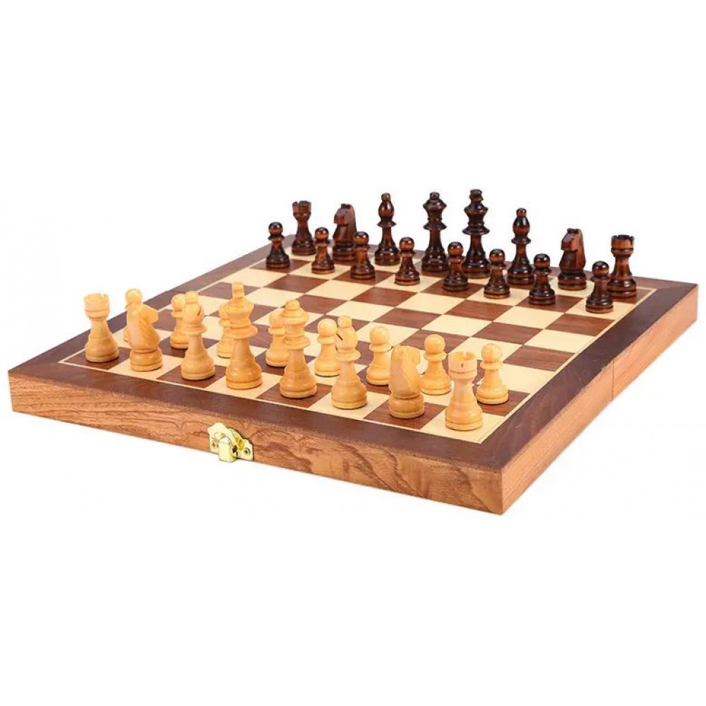 Boîte de jeux 3 en 1 - Magnifique boîte en bois pour les échecs, le backgammon & la dame - 44cm