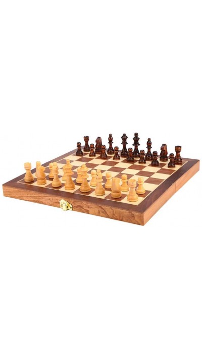 Boîte de jeux 3 en 1 - Magnifique boîte en bois pour les échecs, le backgammon & la dame - 44cm