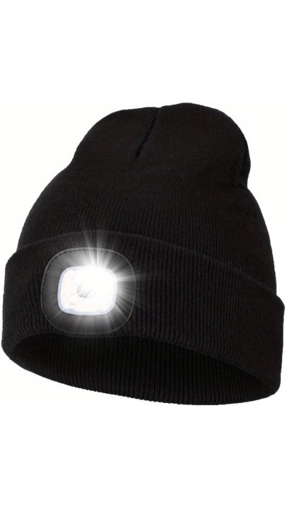 Bonnet LED unisexe avec lampe frontale pour activités nocturnes - Noir