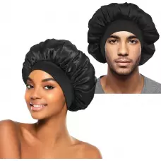 Unisex Satin Nachtmütze elastisch (Einheitsgröße) für alle Haartypen - Schwarz