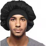 Unisex Satin Nachtmütze elastisch (Einheitsgröße) für alle Haartypen - Schwarz