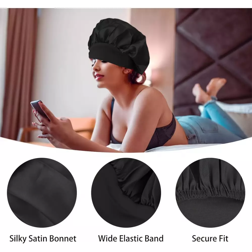 Unisex Satin Nachtmütze elastisch (Einheitsgröße) für alle Haartypen - Schwarz