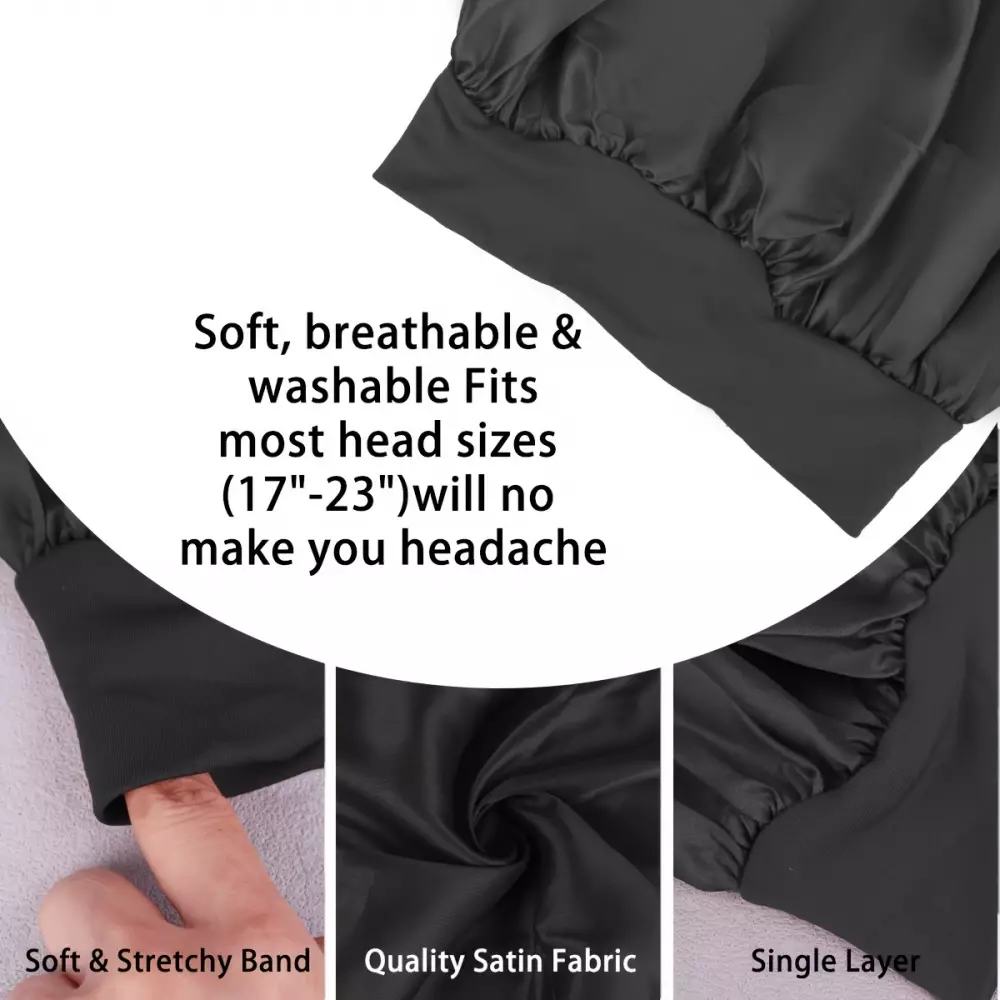 Unisex Satin Nachtmütze elastisch (Einheitsgröße) für alle Haartypen - Schwarz