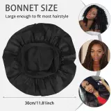 Unisex Satin Nachtmütze elastisch (Einheitsgröße) für alle Haartypen - Schwarz