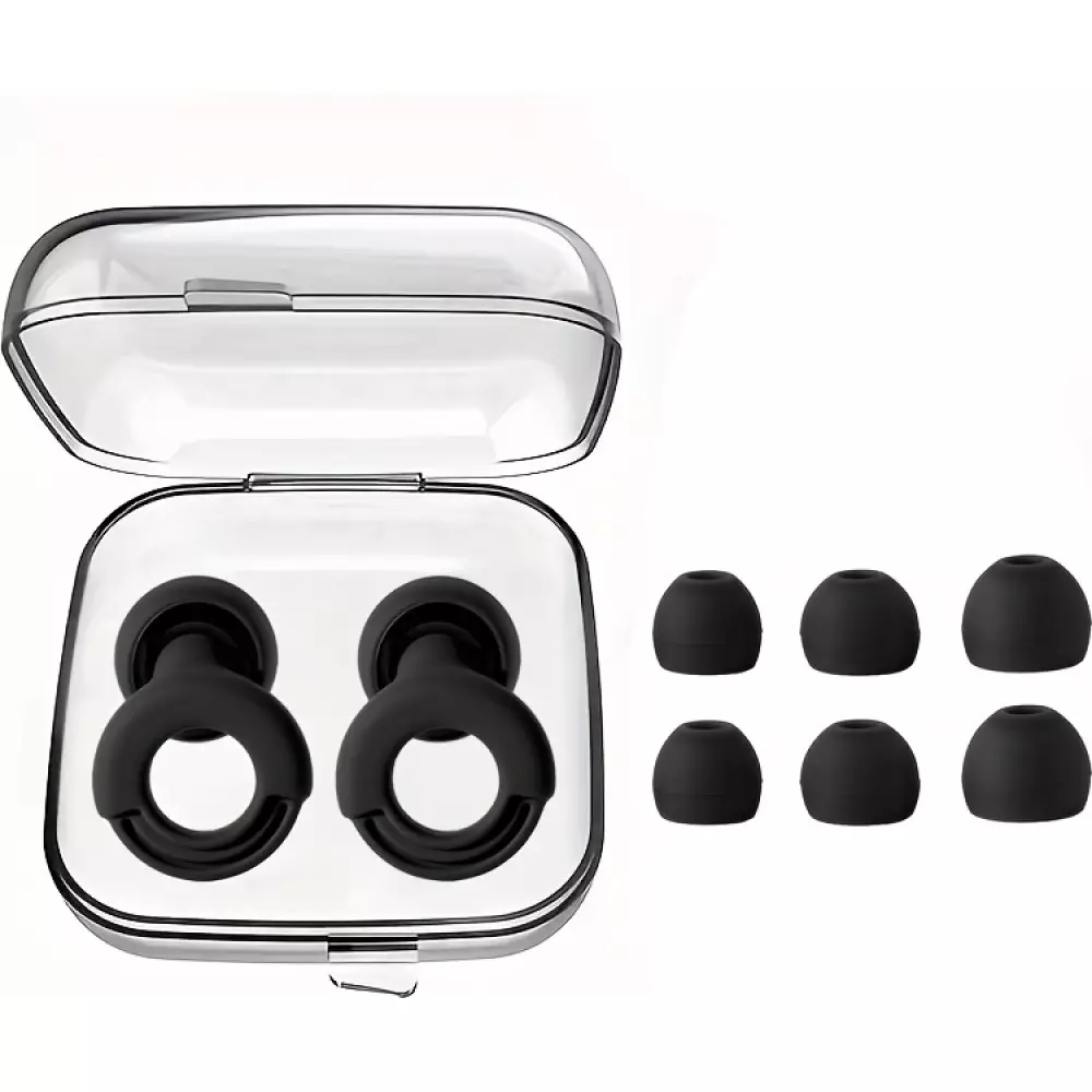 Wiederverwendbare Silikon-Ohrstöpsel Loop (3 Größen) mit Aufbewahrungsetui - Schwarz