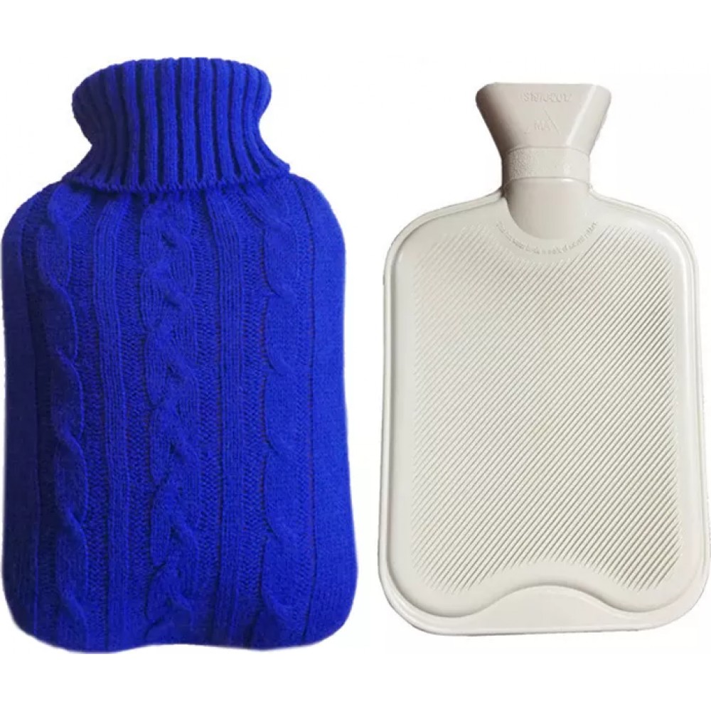 Bouillotte avec couverture en tricot (2 litres) - Bleu foncé