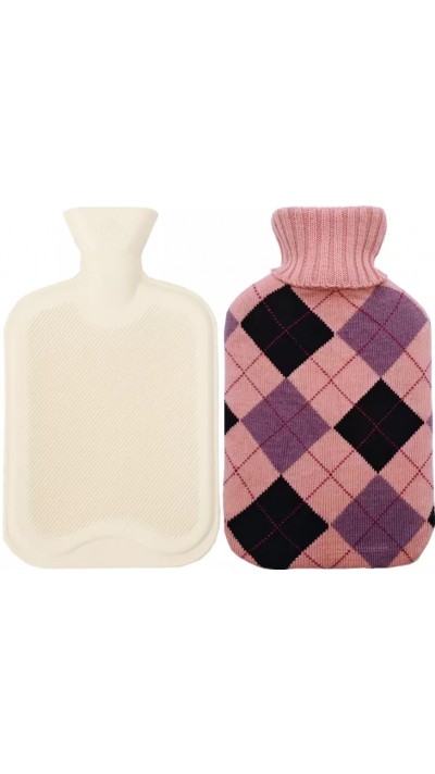 Bouillotte avec couverture en tricot (1.5 litres) - Rose avec carreaux