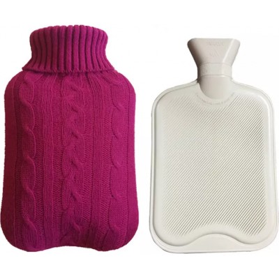 Bouillotte avec couverture en tricot (2 litres) - Rose foncé