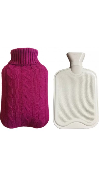Bouillotte avec couverture en tricot (2 litres) - Rose foncé