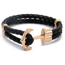 Bracelet ancre corde cuir - Noir