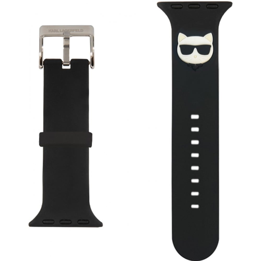 Bracelet Karl Lagerfeld en silicone noir soft touch avec tête de Choupette en relief - Noir - Apple Watch 38 mm / 40 mm / 41 mm