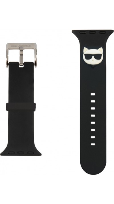Bracelet Karl Lagerfeld en silicone noir soft touch avec tête de Choupette en relief - Noir - Apple Watch 44/45/46/49 mm / 49 mm