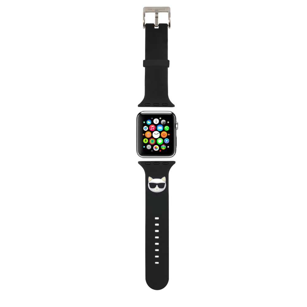 Karl Lagerfeld Armband aus schwarzem Soft-Touch-Silikon mit geprägtem Choupette-Kopf - Schwarz - Apple Watch 44/45/46/49 mm / 49 mm