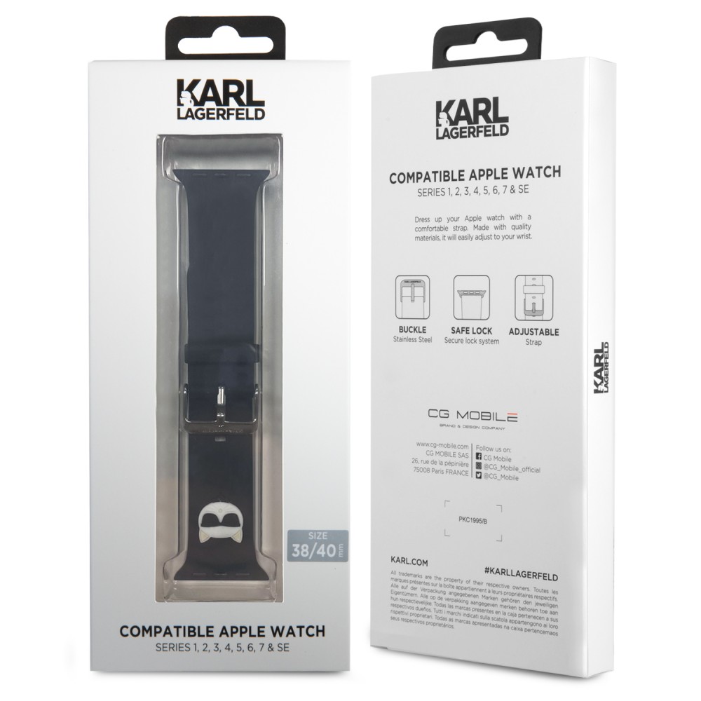 Karl Lagerfeld Armband aus schwarzem Soft-Touch-Silikon mit geprägtem Choupette-Kopf - Schwarz - Apple Watch 44/45/46/49 mm / 49 mm
