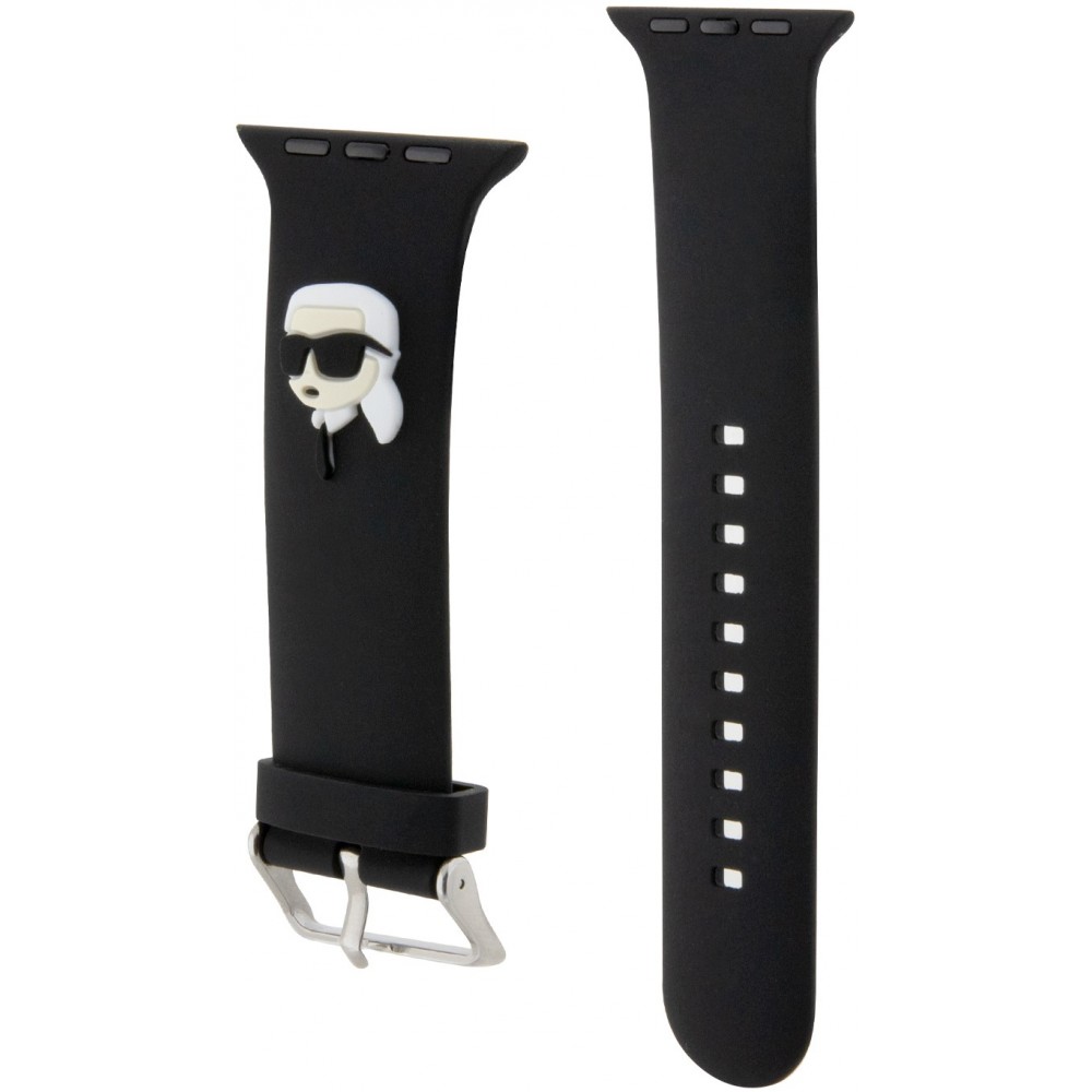 Karl Lagerfeld Armband aus schwarzem Soft-Touch-Silikon mit geprägtem Karl-Kopf - Schwarz - Apple Watch 42 mm / 44 mm / 45 mm / 49 mm