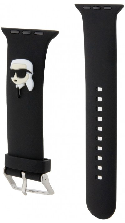 Bracelet Karl Lagerfeld en silicone noir soft touch avec tête de Karl en relief - Noir - Apple Watch 44/45/46/49 mm / 49 mm