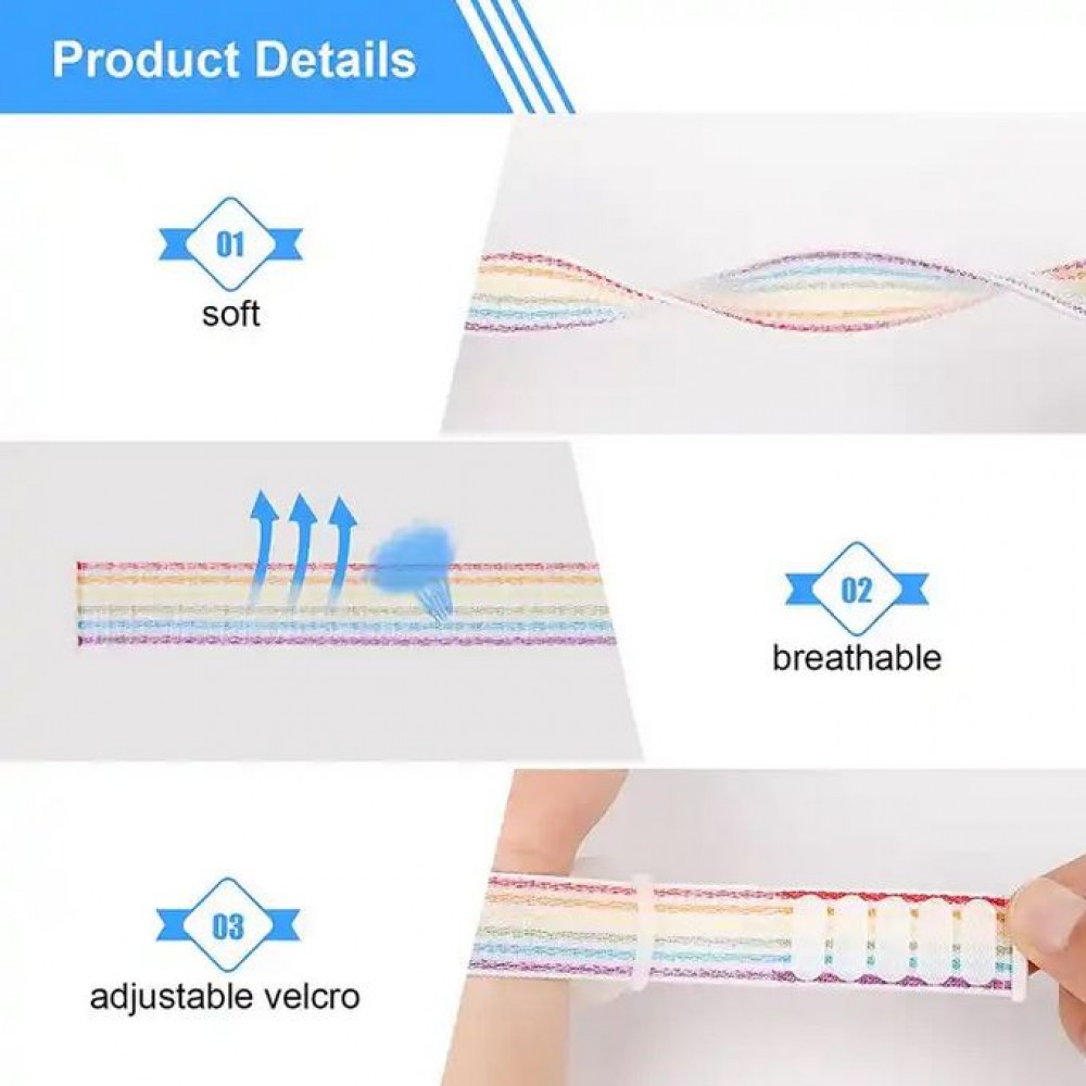 Bracelet Velcro réglable en nylon pour enfants & adultes avec support AirTag - Arc-en-ciel