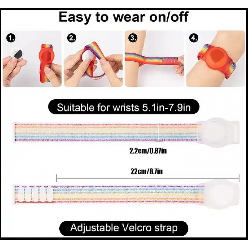 Bracelet Velcro réglable en nylon pour enfants & adultes avec support AirTag - Arc-en-ciel