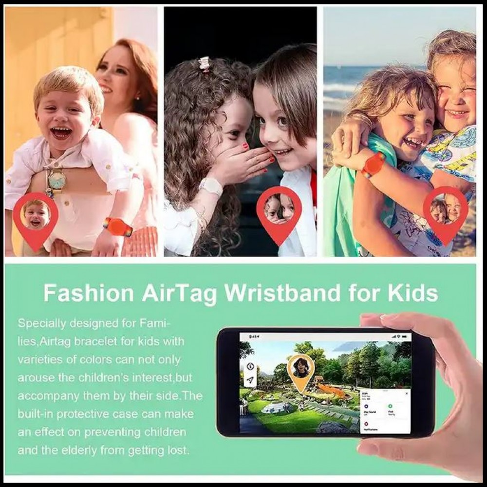 Verstellbares Velcro Nylon Armband für Kinder & Erwachsenen mit AirTag Halterung - Grau