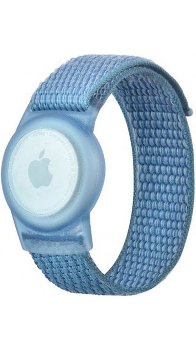 Bracelet Velcro réglable en nylon pour enfants & adultes avec support AirTag - Bleu