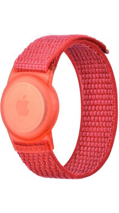 Bracelet Velcro réglable en nylon pour enfants & adultes avec support AirTag - Rouge