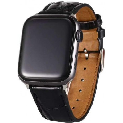 Bracelet crocodile noir - Apple Watch 44/45/46/49 mm