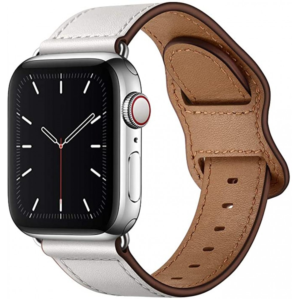 Bracelet cuir  blanc - Apple Watch 42mm / 44mm / 45mm