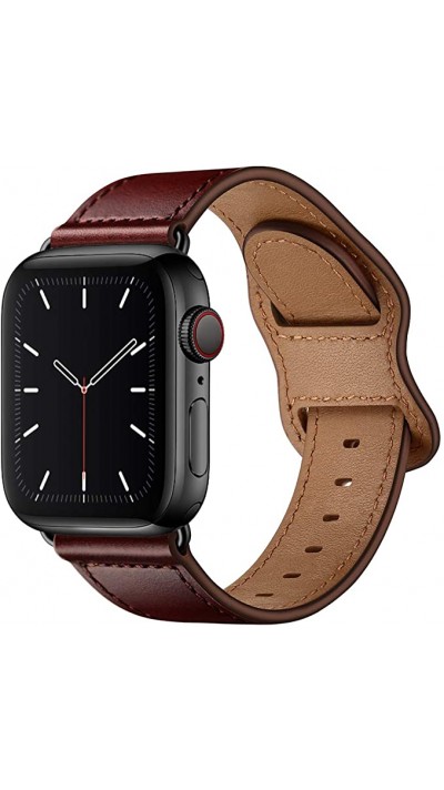 Bracelet cuir  bordeau - Apple Watch 42mm / 44mm / 45mm