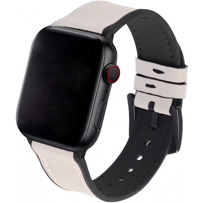 Bracelet cuir et silicone blanc cassé - Apple Watch 38/40/41/42 mm