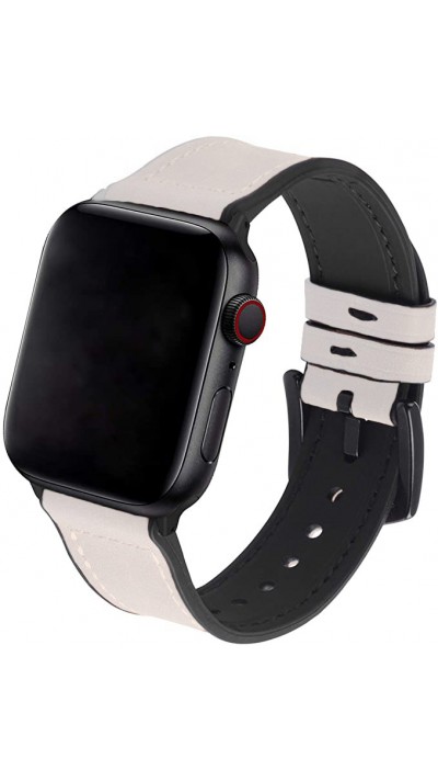 Bracelet cuir et silicone blanc cassé - Apple Watch 38/40/41/42 mm