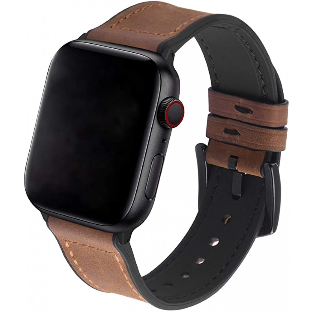Bracelet cuir et silicone brun clair - Apple Watch 42mm / 44mm / 45mm