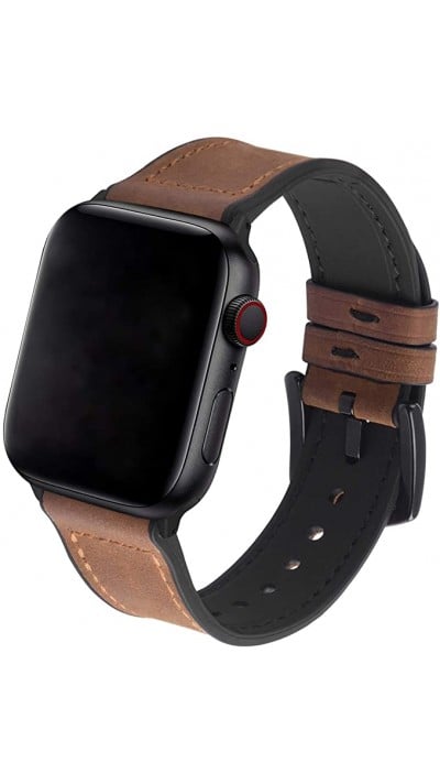 Bracelet cuir et silicone brun clair - Apple Watch 42mm / 44mm / 45mm