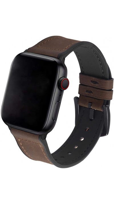 Bracelet cuir et silicone brun foncé - Apple Watch 42mm / 44mm / 45mm