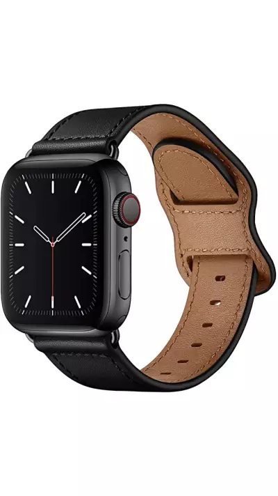 Bracelet cuir  noir - Apple Watch 44/45/46/49 mm