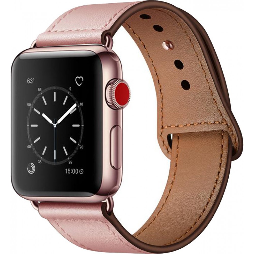 Bracelet cuir rose - Apple Watch 44/45/46/49 mm