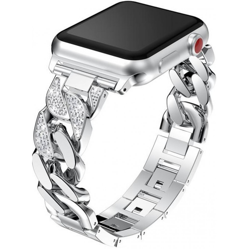 Armband Edelstahl Diamond Loop mit luxuriösen Diamanten und grossen Schleifen - Silber - Apple Watch 42 mm / 44 mm