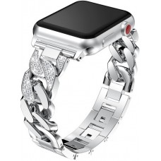 Armband Edelstahl Diamond Loop mit luxuriösen Diamanten und grossen Schleifen - Silber - Apple Watch 38 mm / 40 mm