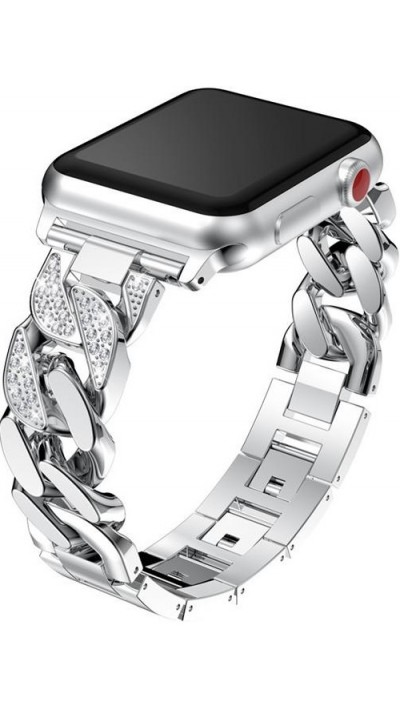 Bracelet en acier Diamond Loop avec strass luxueux à grosses boucles - Argent - Apple Watch 42 mm / 44 mm