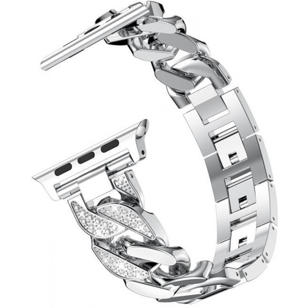 Armband Edelstahl Diamond Loop mit luxuriösen Diamanten und grossen Schleifen - Silber - Apple Watch 38 mm / 40 mm