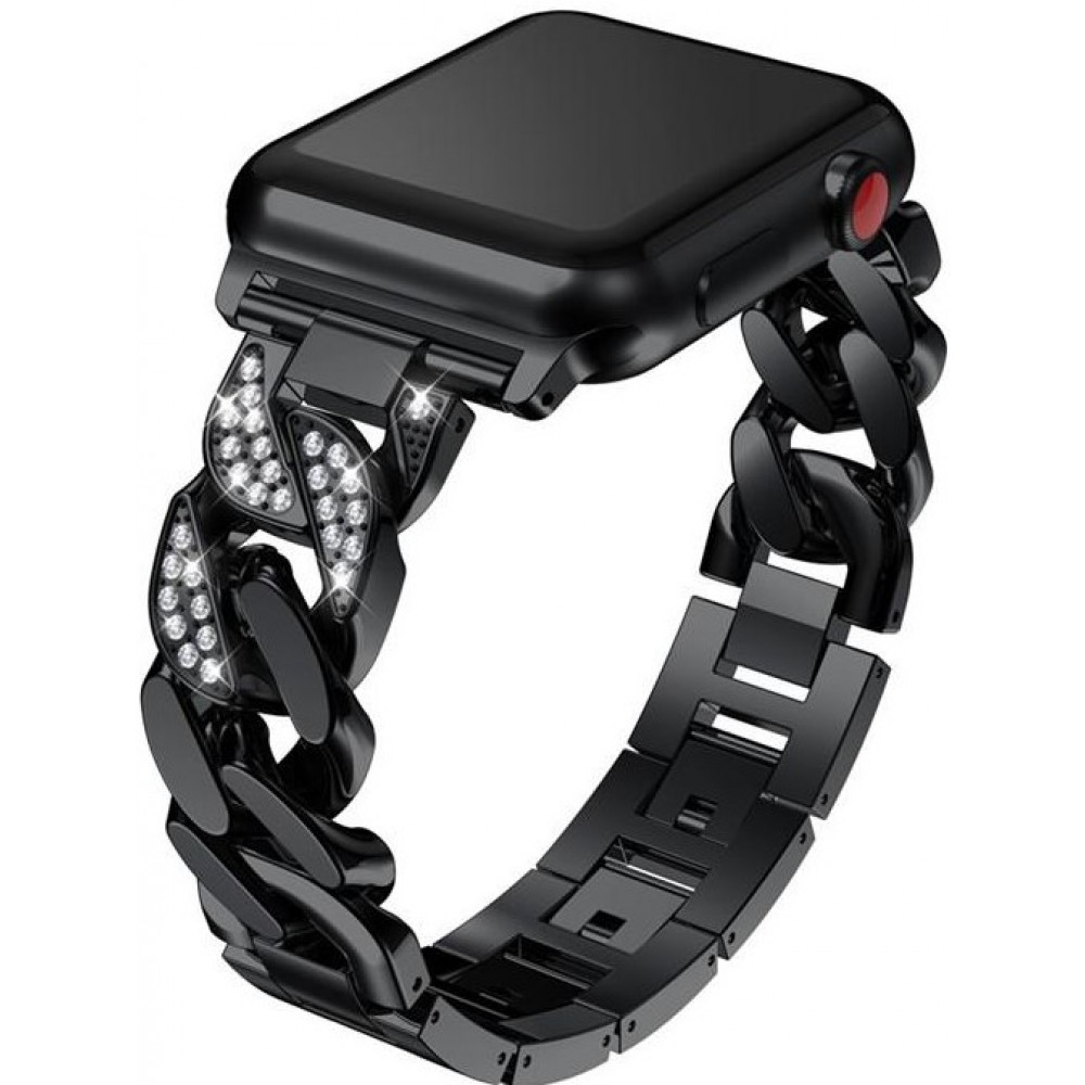 Armband Edelstahl Diamond Loop mit luxuriösen Diamanten und grossen Schleifen - Schwarz - Apple Watch 42 mm / 44 mm