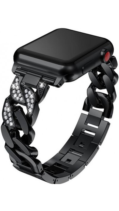 Bracelet en acier Diamond Loop avec strass luxueux à grosses boucles - Noir - Apple Watch 38 mm / 40 mm