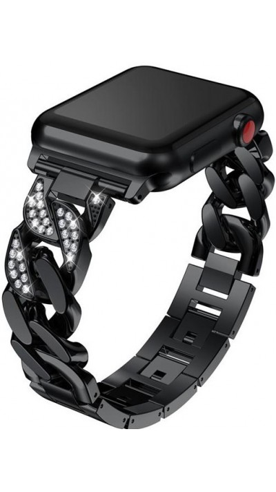 Bracelet en acier Diamond Loop avec strass luxueux à grosses boucles - Noir - Apple Watch 42 mm / 44 mm