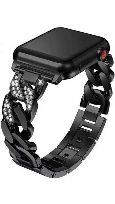 Bracelet en acier Diamond Loop avec strass luxueux à grosses boucles - Noir - Apple Watch 42 mm / 44 mm