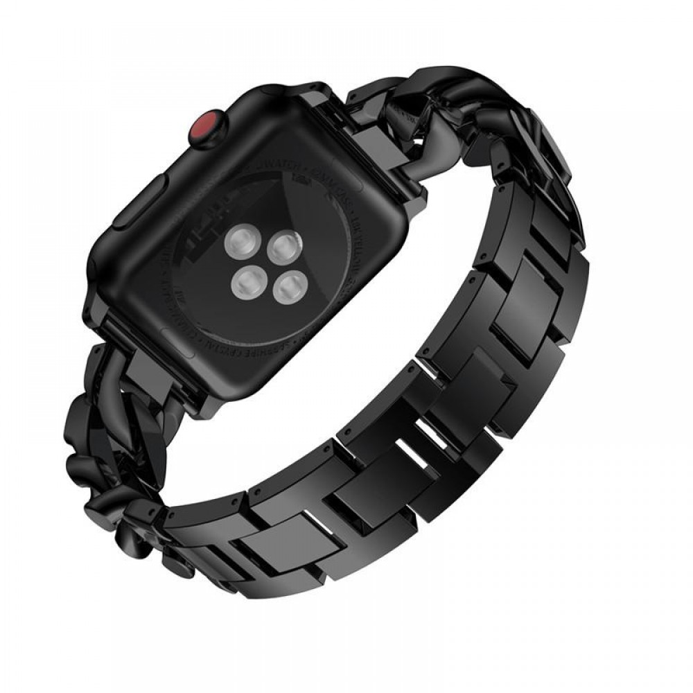 Armband Edelstahl Diamond Loop mit luxuriösen Diamanten und grossen Schleifen - Schwarz - Apple Watch 42 mm / 44 mm