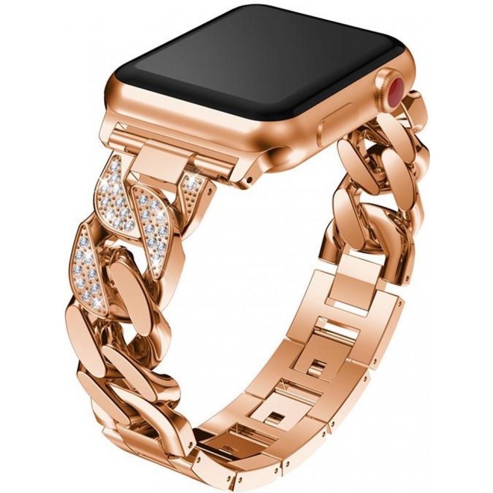 Armband Edelstahl Diamond Loop mit luxuriösen Diamanten und grossen Schleifen - Rosa - Apple Watch 42 mm / 44 mm