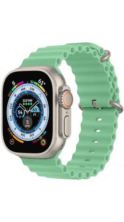 Bracelet en caoutchouc silicone ondulé - Vert menthe - Apple Watch 42 mm / 44 mm / 45 mm