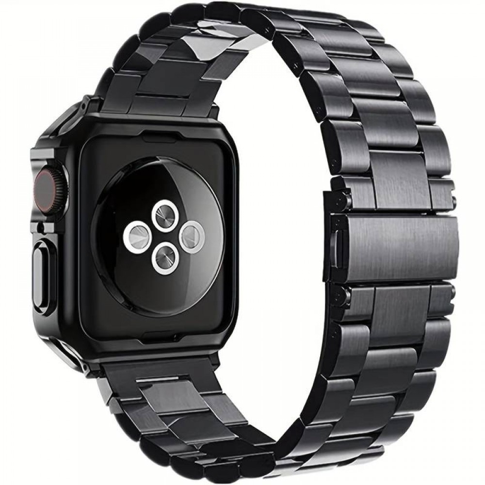 Bracelet en métal raffiné avec coque de protection en silicone TPU intégrée pour Apple Watch 49mm - Argent