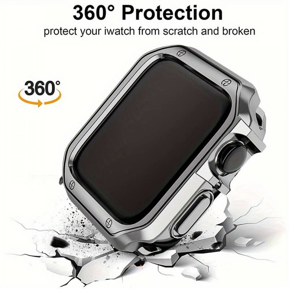 Edles Metallarmband mit integrierter TPU Silikon Schutzhülle für Apple Watch 49mm - Schwarz