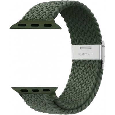 Bracelet en nylon &eacute;lastique tress&eacute; avec des sangles extensibles pour Apple Watch - Vert fonc&eacute; - Apple Watch 38/40/41/42 mm