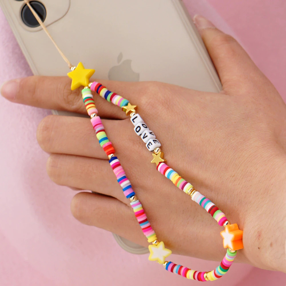 Bijou de téléphone universel / Pendentif bracelet à charms - Etoiles love perles